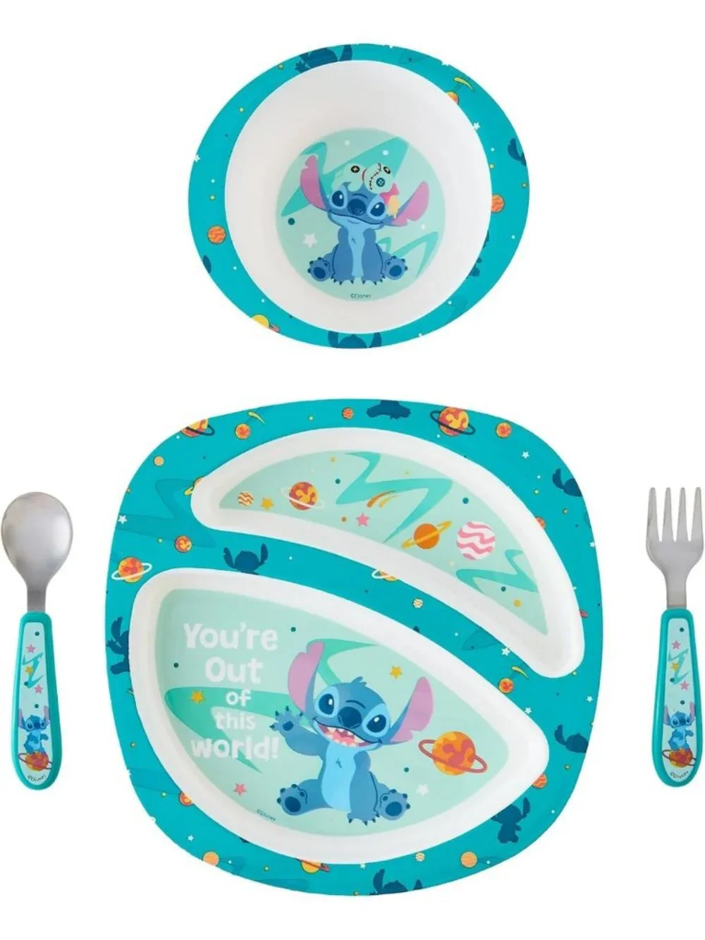 Disney Stitch Toddler Dinnerware Set - 4-Piece Feeding Set, Dishwasher Safe